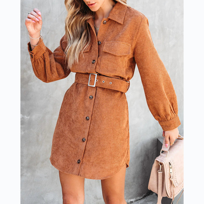 Autumn Winter Waist Tight Street Trendy Corduroy Dress