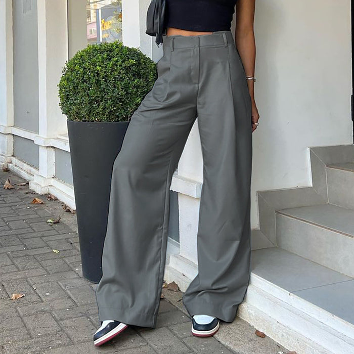 Khaki Office High Waist Loose Drooping Mop Trousers Women Summer