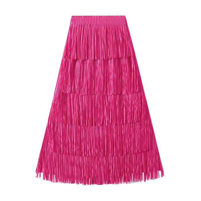 Summer High End Pleated Niche Tassle All-Matching Youthful Looking Slimming Skirt