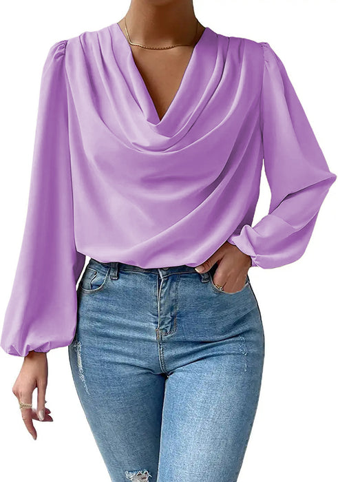 Long Sleeved Shirt Loose Draped V neck Top T shirt Women Clothing