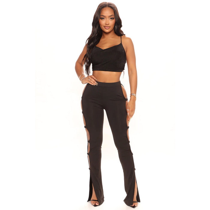 Summer Women  Clothing Sexy Tight Sports Casual Hollow Out Cutout  Bell Bottom Pants Trousers