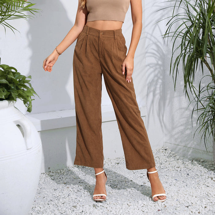 Autumn Winter Simple High Waist Straight Corduroy Casual Pants Women