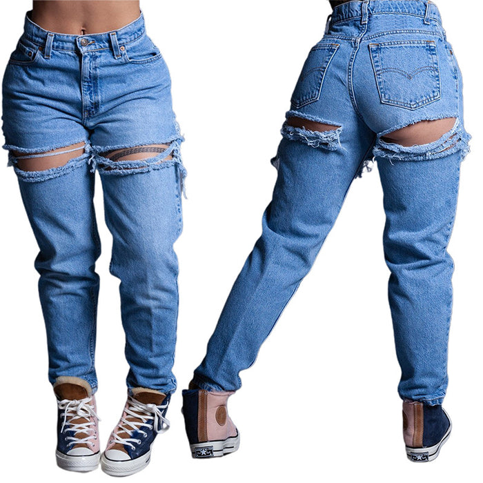 Arrival Ripped Jeans Women Washed High Waist Loose Jeans