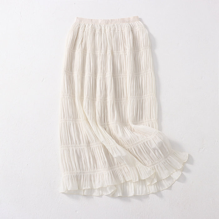 Spring Summer Arrival Skirt Women  Organza Elastic Waist Drape Large Swing Solid Color Skirt