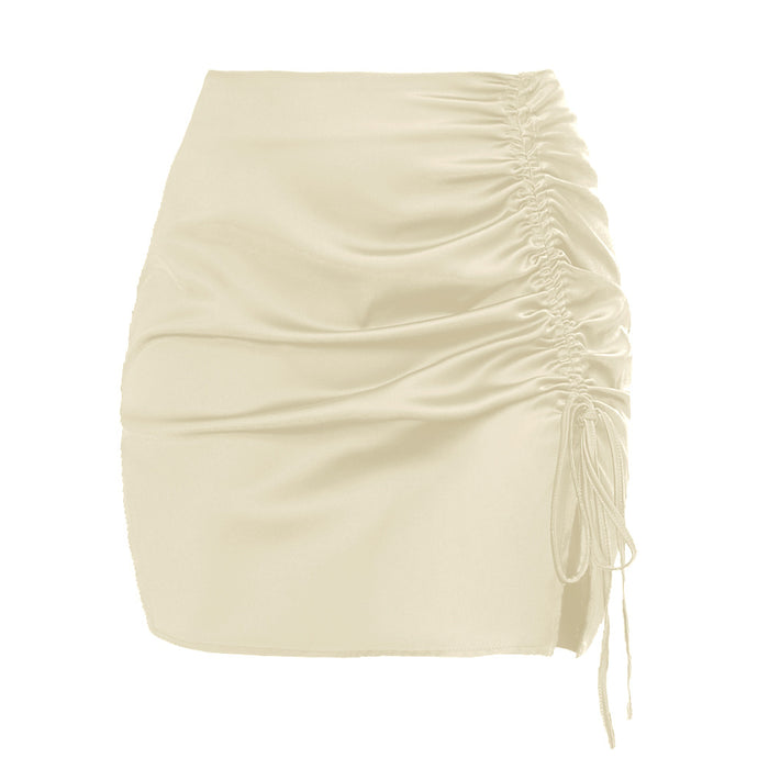 Solid Color Pleating Hip Skirt  Sexy High Waist Zipper Satin Skirt Women Summer Women Clothing