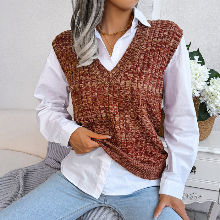 Autumn Winter Color Twist V-neck Sweater Vest Women Clothing