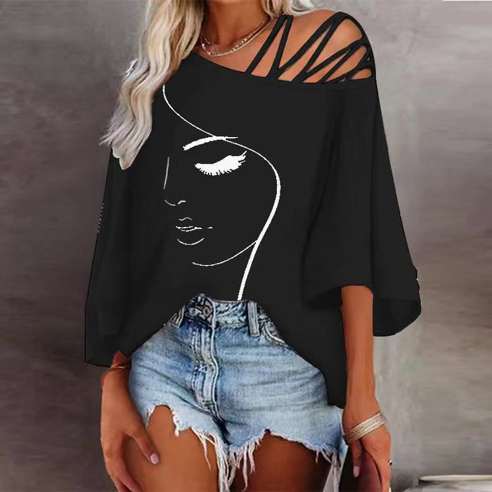 Autumn Stitching Loose Casual Top Women Printed T shirt