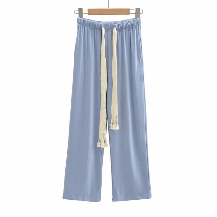 Urban Casual Simple Long Wide-Leg Pants Early Autumn Women Casual Trousers Elastic Waist Drawstring Walking Pants