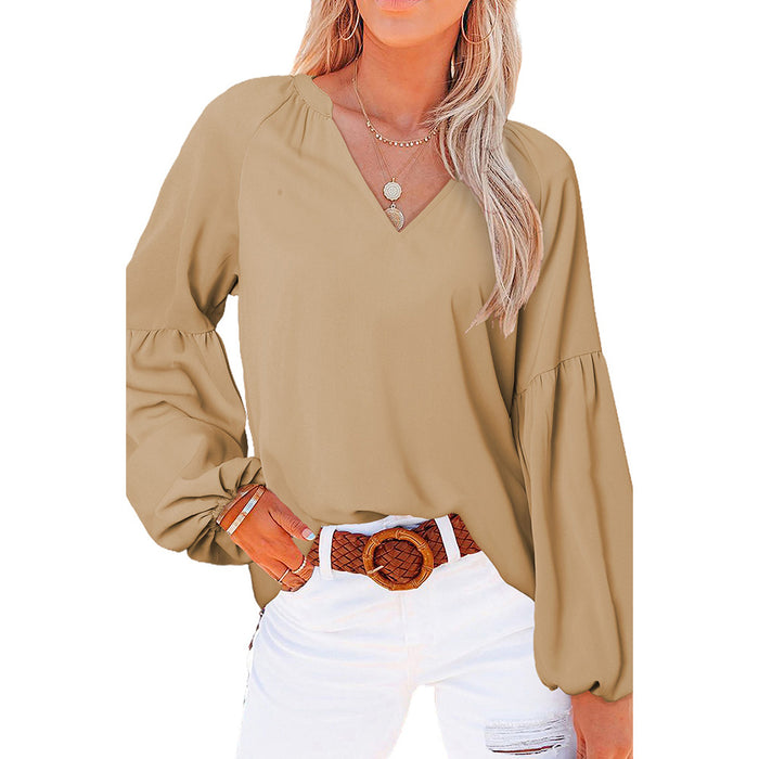 Fall V neck Pullover Chiffon Shirt Women Loose Long Sleeved Casual T shirt