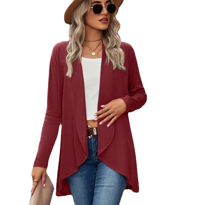 Autumn Winter Long Sleeve Solid Color Loose Cardigan Top Women Coat