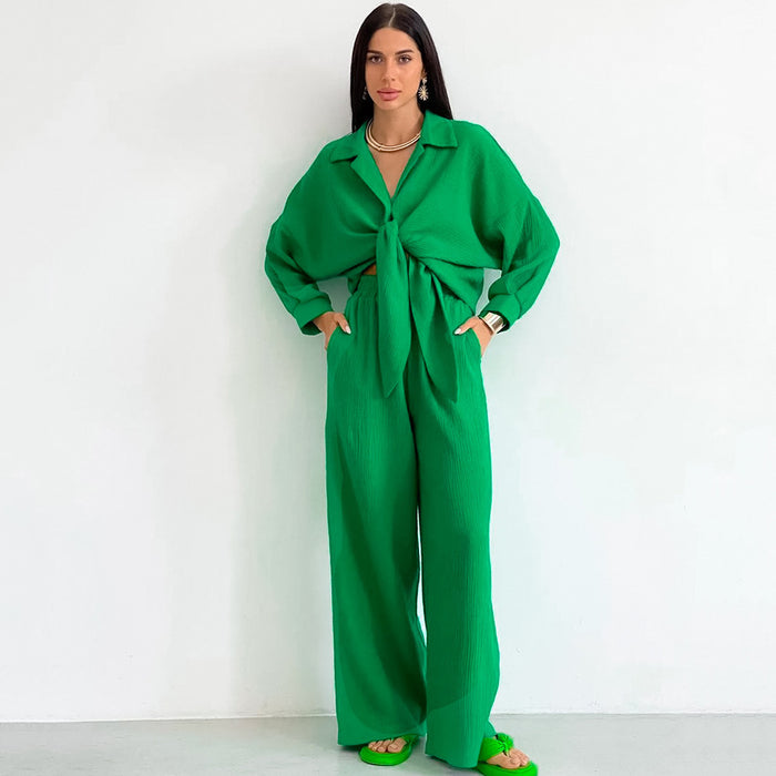 Autumn Double Layer Gauze Pajamas Set Loose Wide Leg Pants Sweet Ladie Homewear Can Be Worn outside