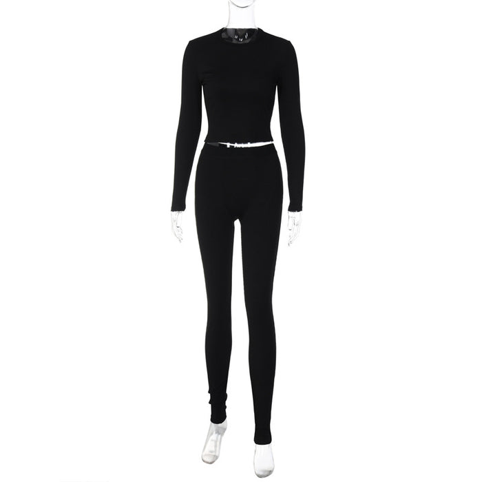 Women  Clothing Summer round Neck Long Sleeve Top Slim Fit Sports Yoga Pants Suit