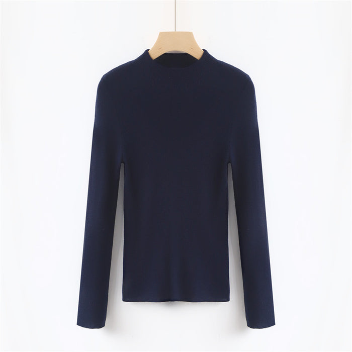 Solid Color Colorful Half Turtleneck Wool Base Shirt Sweater Women Slim Fit Slimming Long Sleeves Knitwear Top