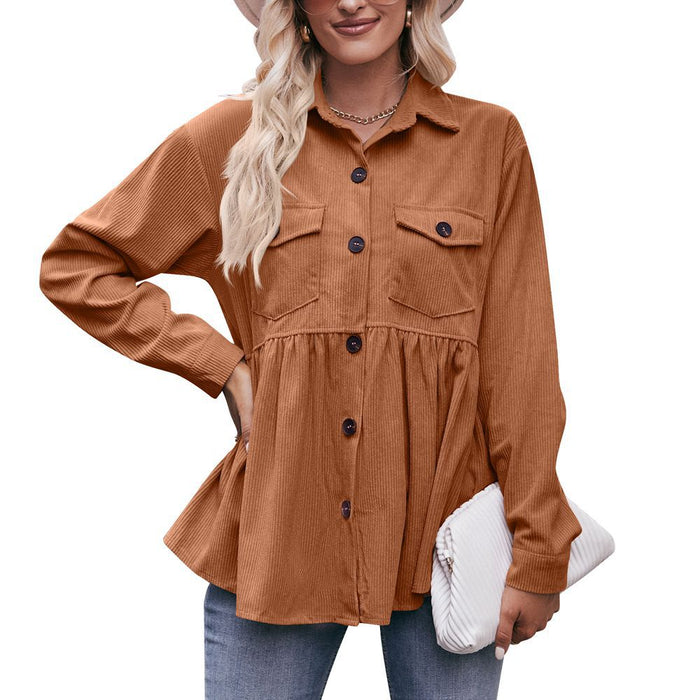 Women Autumn Winter Casual Doll Shirt Babydoll Corduroy Shirt