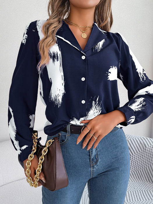 Autumn Winter Contrast Color Striped Collar Long Sleeve Shirt Women Clothing