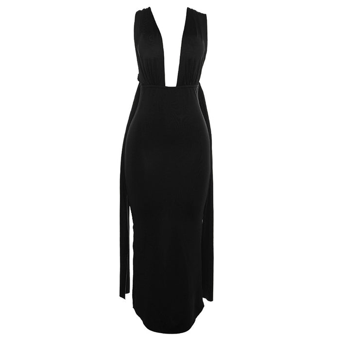 Summer Women  Clothing V neck Lace up Backless Sexy Sheath Dress