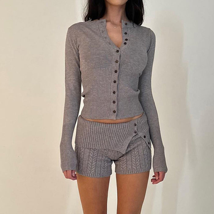 Sexy Street Slim Fit Slimming Breasted Woolen Small Cardigan Early Autumn Basic Bottoming Top Short Sets