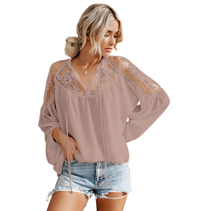 Sexy See-through V-neck Lace Shirt Chiffon Shirt Delivery