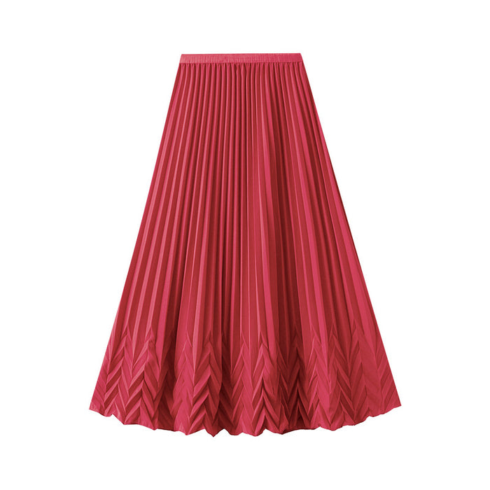 High Grade Water Ripple Pleated Pleated Skirt Women Summer Swing Slimming Drape Midi A line Skirt