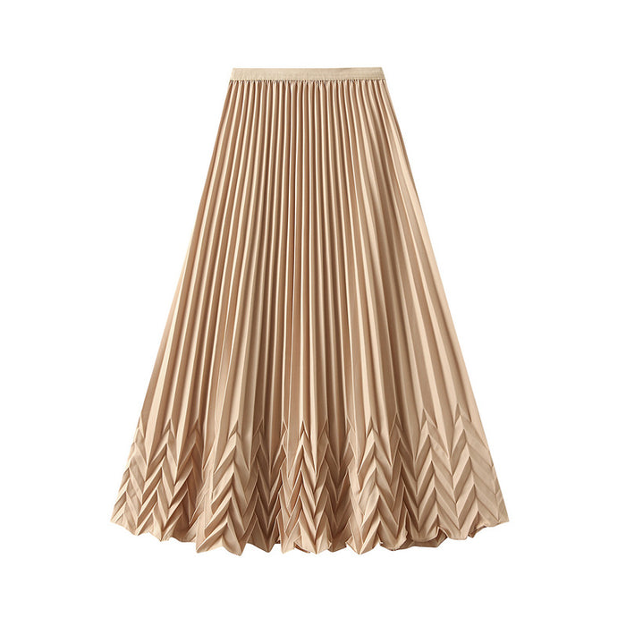 High Grade Water Ripple Pleated Pleated Skirt Women Summer Swing Slimming Drape Midi A line Skirt