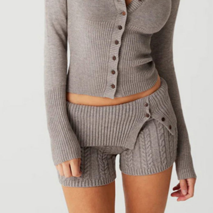 Sexy Street Slim Fit Slimming Breasted Woolen Small Cardigan Early Autumn Basic Bottoming Top Short Sets