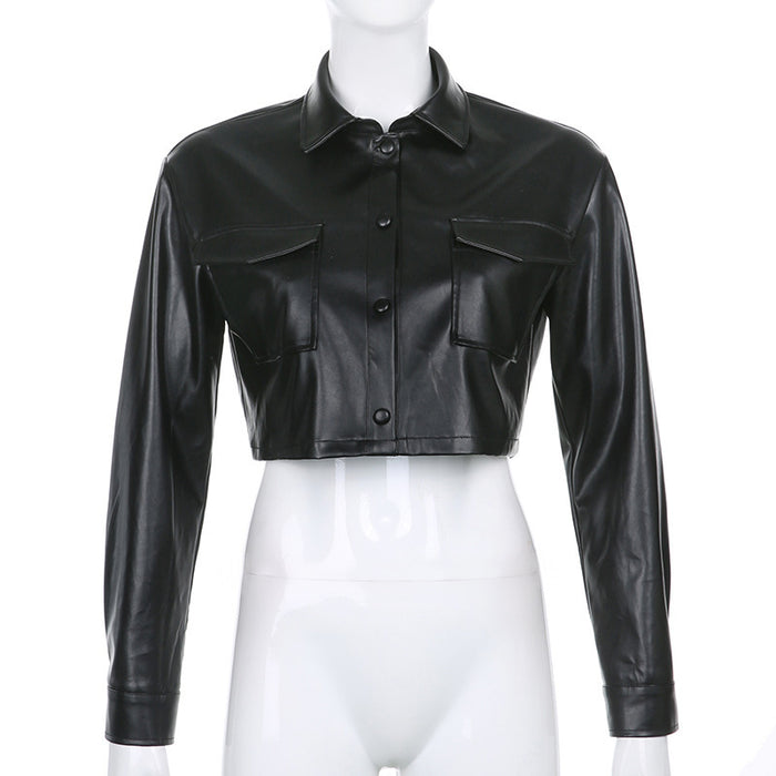 Autumn Winter Long Sleeve Short cropped Women Leather Top Short Coat Women