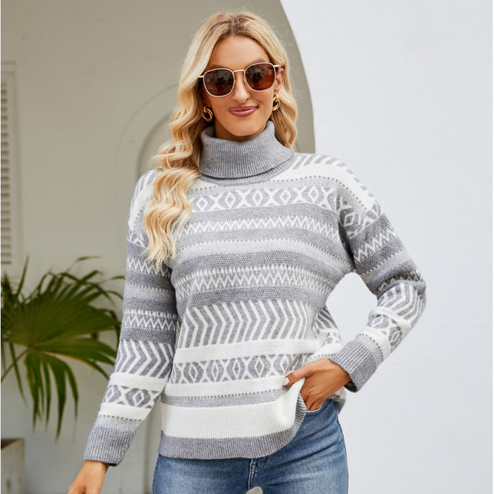 Women Clothing Autumn Winter Loose Turtleneck Sweater Women Idle Casual Knitted Sweater