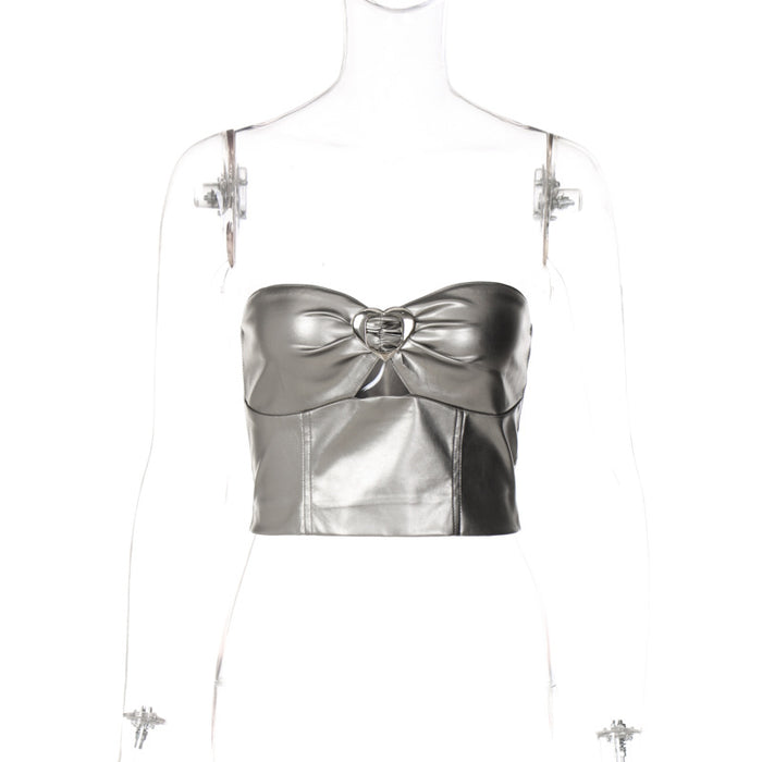 Metallic Coated Fabric Women Spring Clothing Special-Interest Design Tube Top Sexy Sexy Cropped Vest