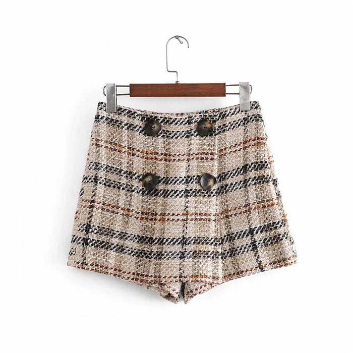 Office Office Lightly Mature Shorts Spring New Check Plaid Skirt High Waist Slimming Longer Leg Check Wide Leg Shorts Skort Tweed