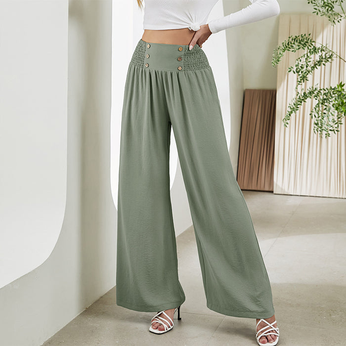 Autumn Elastic Waist High Waist Wide Leg Pants Casual Pants