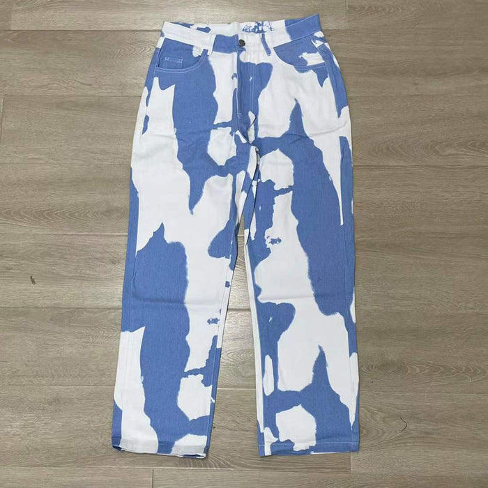 Tie Dye Washed Jeans Casual Street Straight Leg Pants Wide Leg Pants