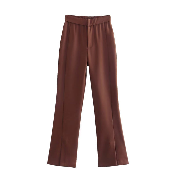 Summer Women Clothing Brown Slit Design Casual Straight Pants Trousers