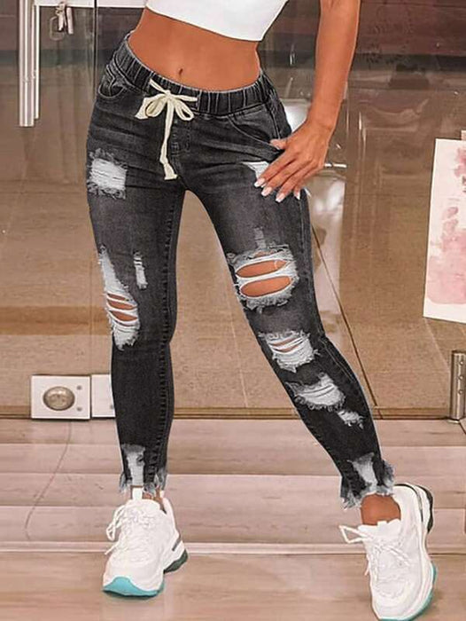 Stretch Ripped Jeans for Women Slimming Elastic Skinny Pants Washed High Waist Jeans