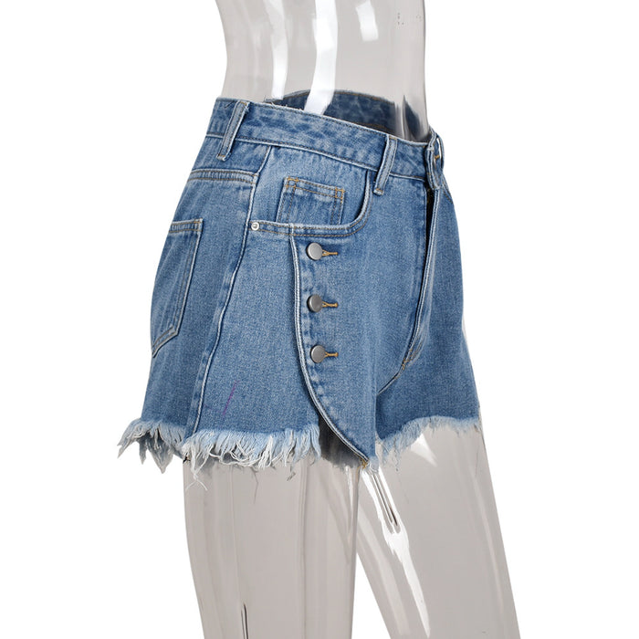 Summer Sexy High Waist Denim Washed Chic Personalized Stretch Tassel Pants