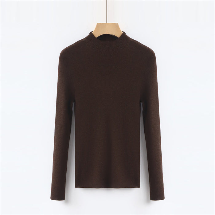 Solid Color Colorful Half Turtleneck Wool Base Shirt Sweater Women Slim Fit Slimming Long Sleeves Knitwear Top