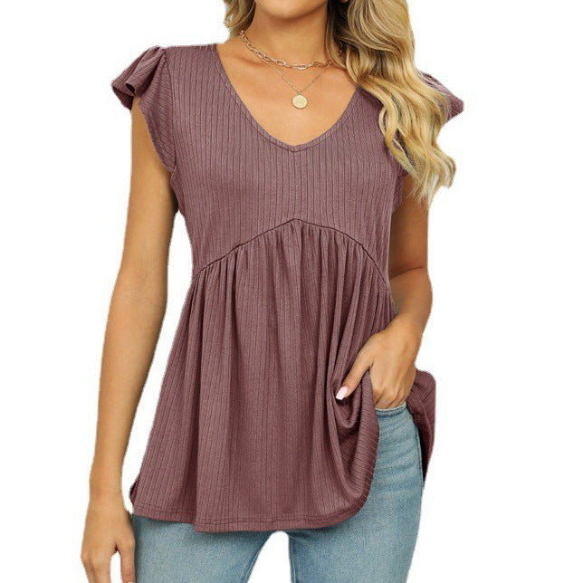 Summer V Neck Pullover Sleeveless Top Solid Color Casual Vest Women