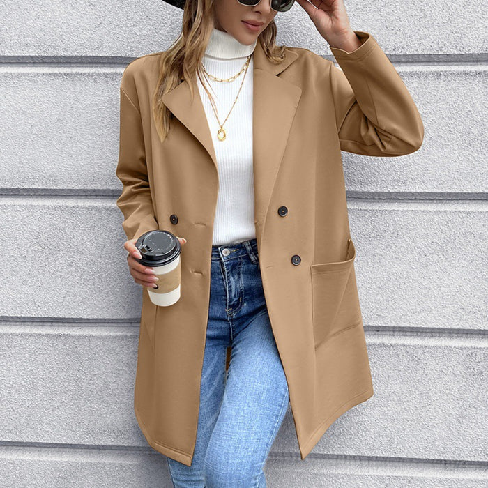 Women Clothing Mid Length Autumn Winter  Double Breasted Knitted Blazer Women Outerwear