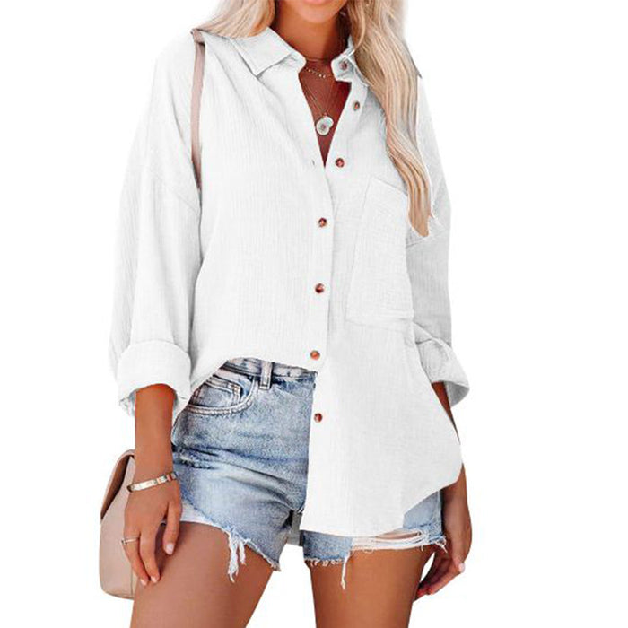 Women Clothing Spring Summer Drop Shoulder Batwing Shirt Casual Long Sleeve Shirt for Women