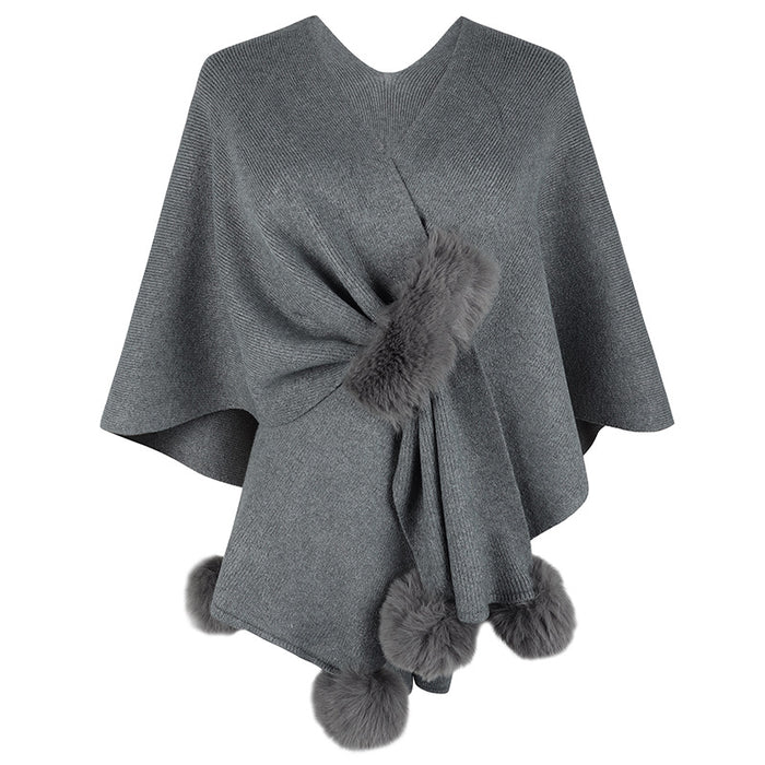 Solid Color Fur Ball Cape Sweater for Women Autumn Winter Women Shawl Knitted Cardigan