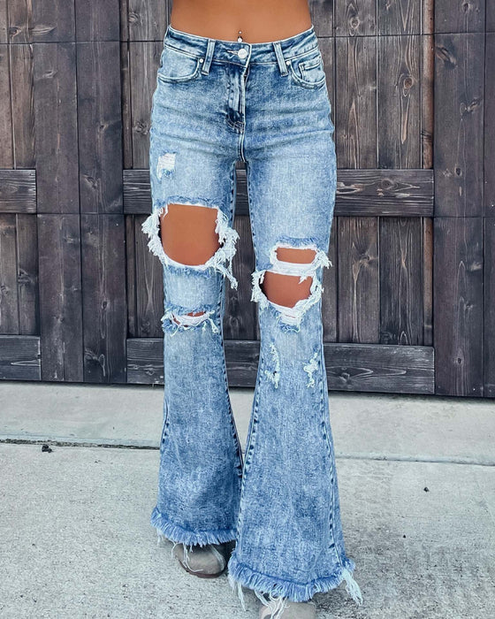 Fall Jeans Women Ripped Tassel Jeans