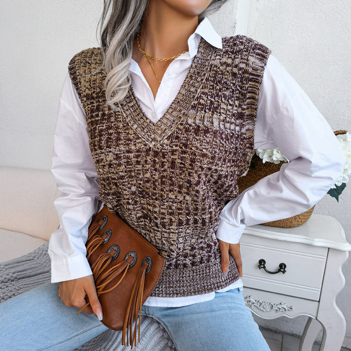 Autumn Winter Color Twist V-neck Sweater Vest Women Clothing