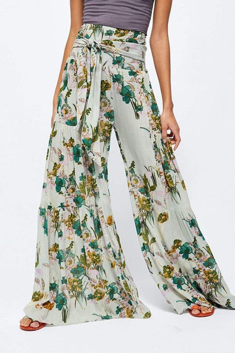 Digital Printing Women Casual Loose Flared Wide Leg Pants Beach Straight-Leg Trousers