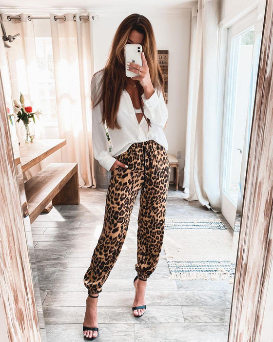 Summer New Trousers Fashion Casual Pants Leopard Print Forged Trousers Micro Elastic