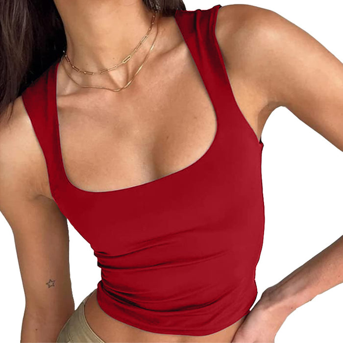 Summer Solid Color Slim Fit Tank Top Sleeveless Casual Short Sling Women Clothing