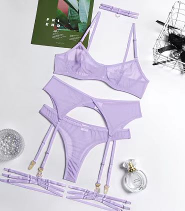 Summer New Women Fashion Sexy Underwear Mesh Comfortable Slimming Push up Four Piece Set with Steel Ring