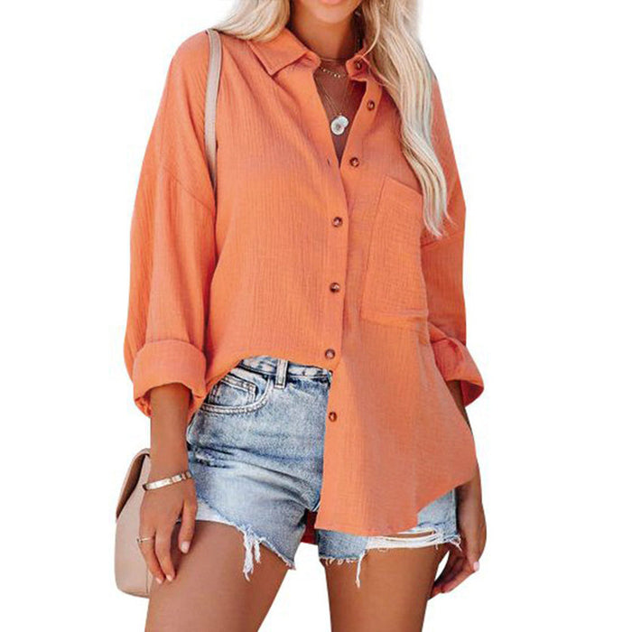 Women Clothing Spring Summer Drop Shoulder Batwing Shirt Casual Long Sleeve Shirt for Women