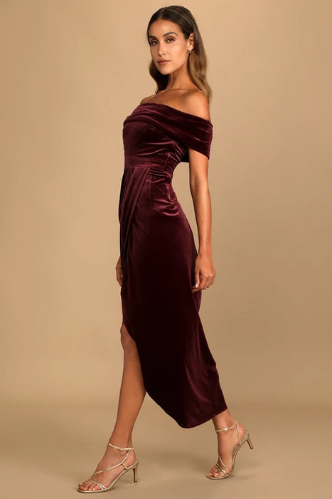 Velvet Dress Elegant off Shoulder Split Dress