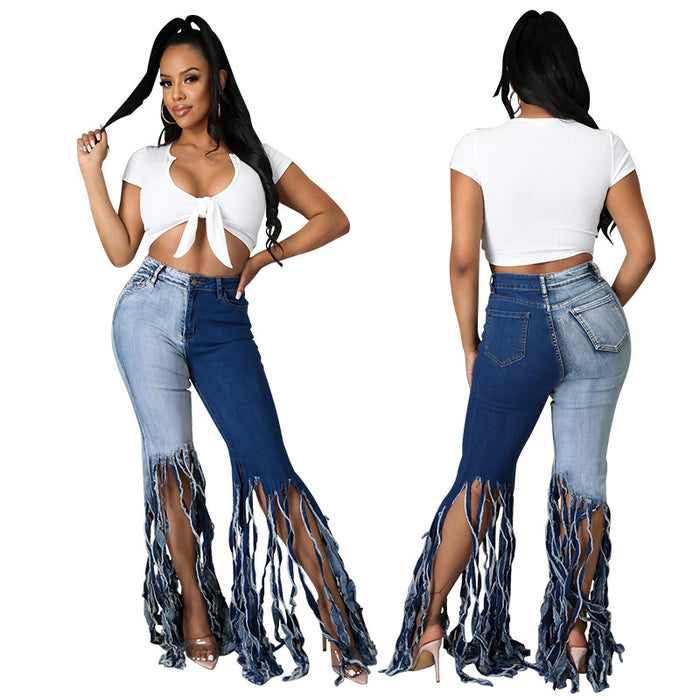 Fall Women Clothing Hand Brush White Silk Washed Sexy Jeans