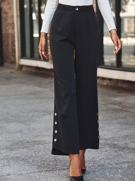 Spring Summer Draping Slim Fit Slit Button Cropped Pants