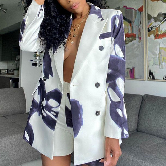 Women Blazer Clothes Autumn Winter Printing Loose Suit two piece set